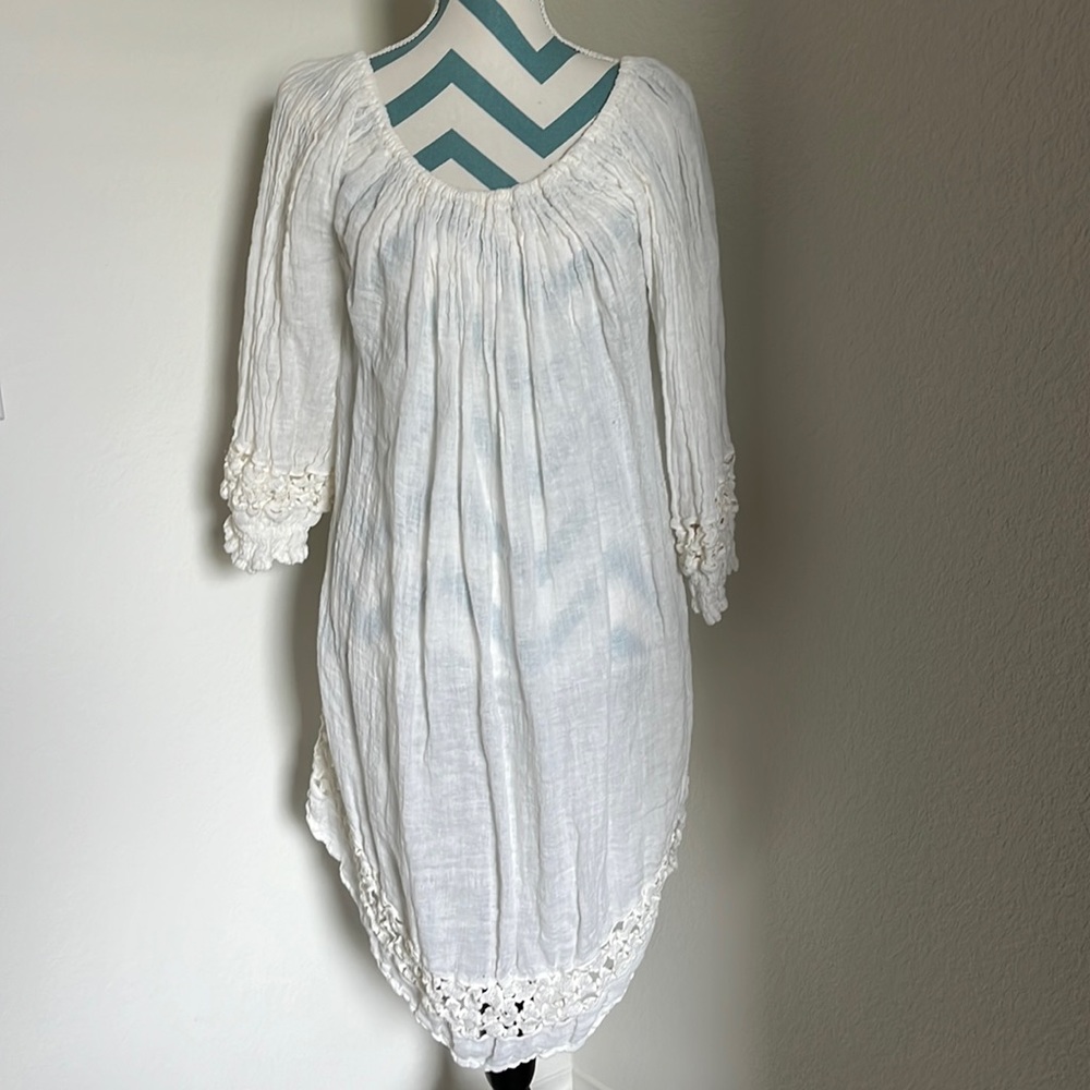 Sunday white linen beach coverup, made in France, one size fits most